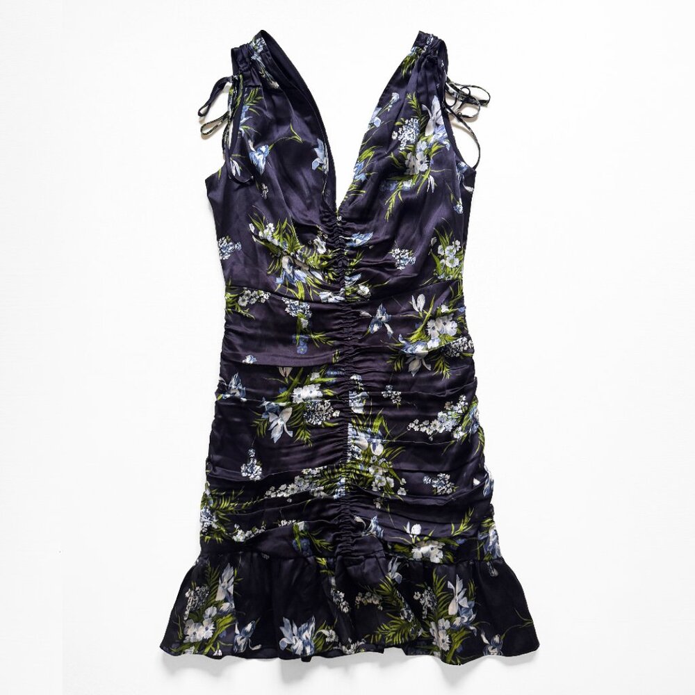 Veronica Beard Silk Jackson Minidress Navy Blue Floral Sz 2